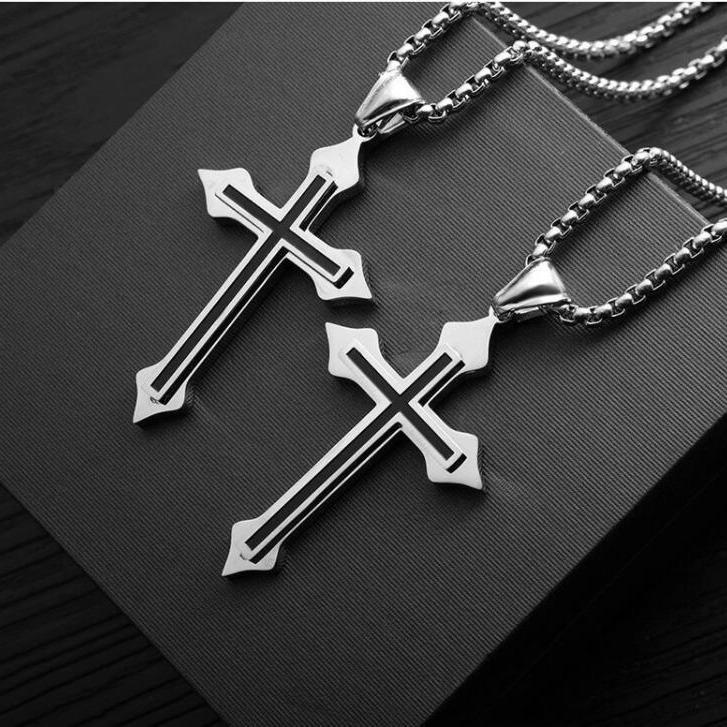 Hip hop style titanium steel cross necklace with Japanese and Korean minimalist design