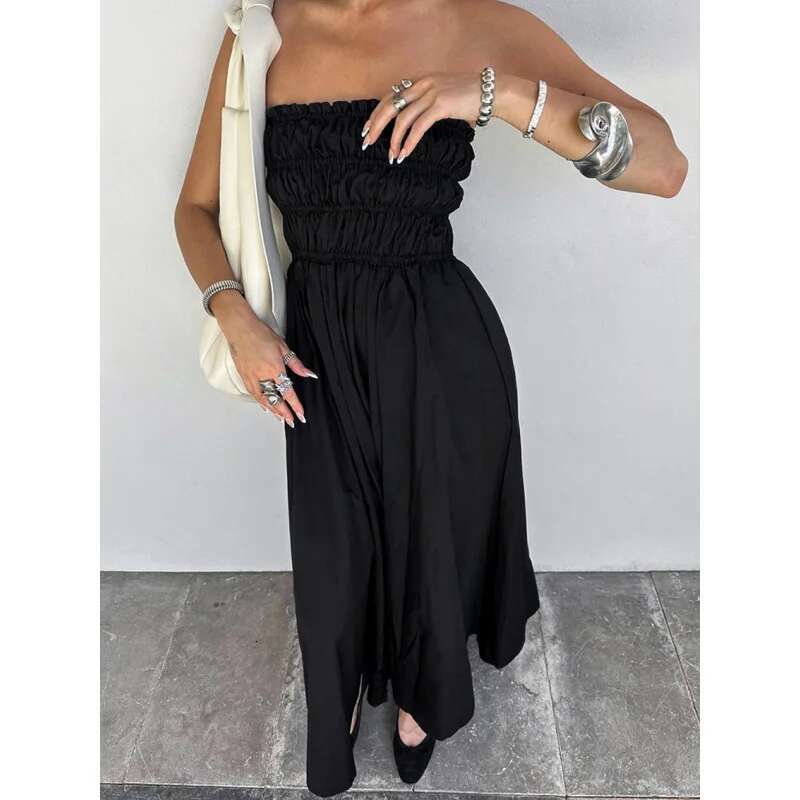 Dongdumaoyi Sexy Strapless Zwart Lente Zomer Nieuwe High End Elegante Hoge Taille Damesmode Avondjurk C