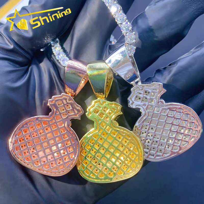 Hip Hop 925 Sterling Silver US Dollar Money Bag Moissanite Pendant Iced Out Fashion Men Charms Pendant for Necklace