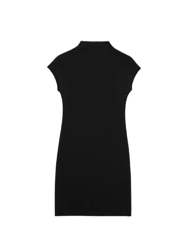TRZA Women Fashion Stretch Knit Mini Dress Vintage High Neck Sleeveless Female Dresses Womens Dresses 250322