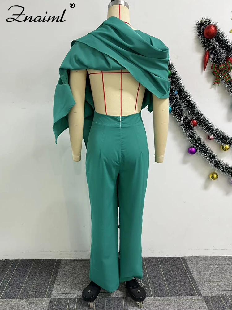 Znaiml elegant cape long sleeved Oneck green wide leg jumpsuit Dubai ladies birthday party Africa onepiece 250326