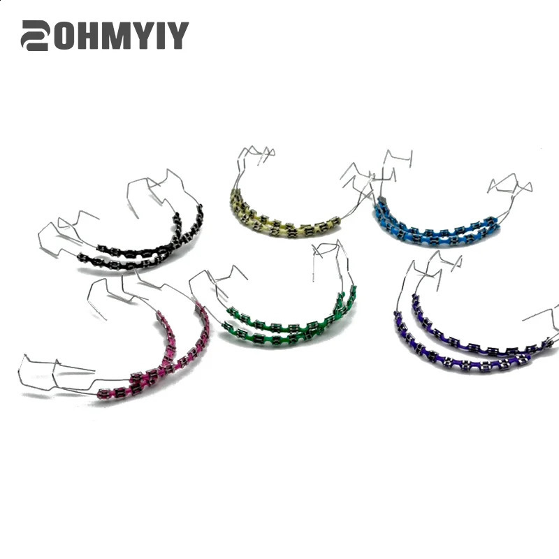 2pcs/set Colorful Brackets Dental Fake Braces For Teeth Temporary Metal Wires Metal Bracket Orthodontic Ligature Ties 250327