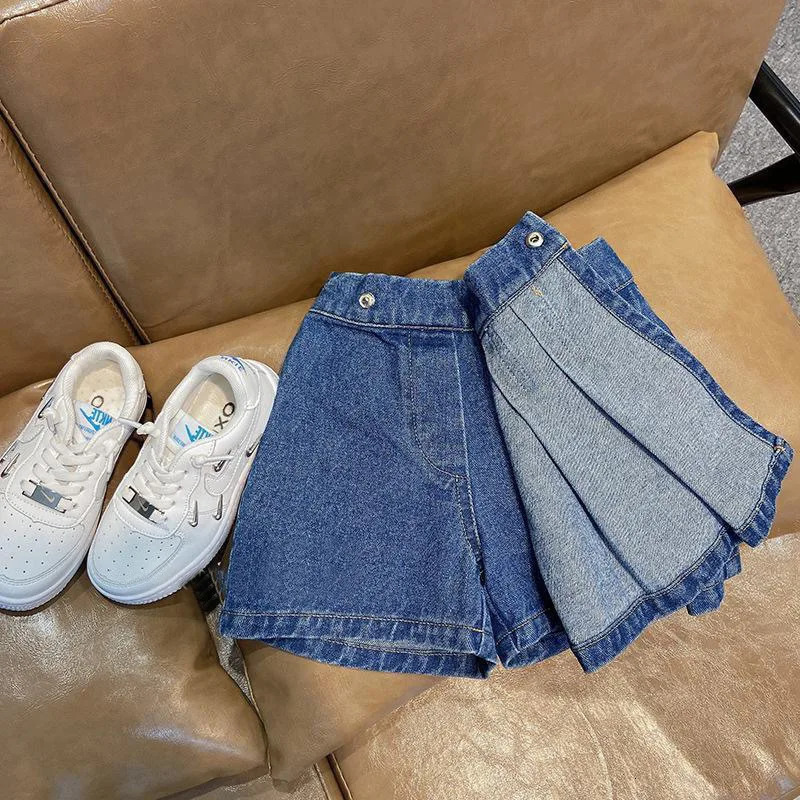 Girls Denim Skirt Summer Cozy Pleated Shorts with Pockets for Toddlers 2-16 Years Childrens Clothing Toddler Girls Fashion 250326