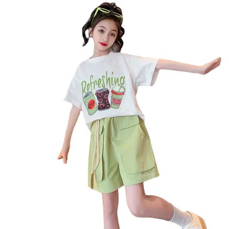 Summer new trend girls cartoon letter short sleeved two-piece casual wearT250327