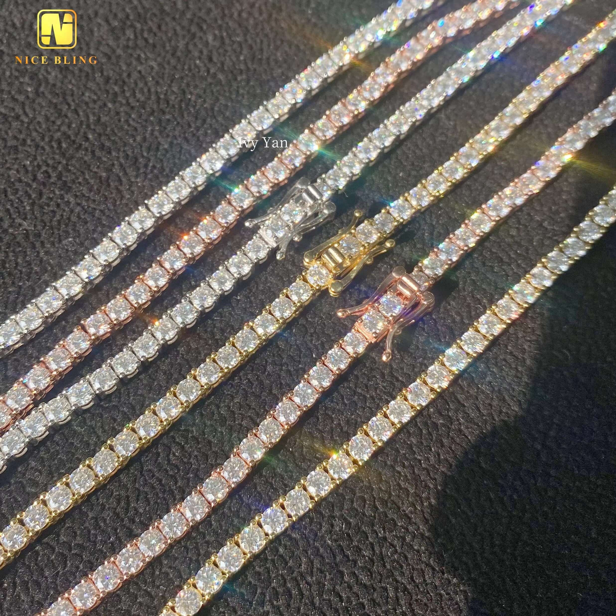 Factory Price Pass Diamond Tester 925 Silver 3mm Hip Hop Jewelry Bracelet Necklace Iced Out VVS Moissanite Diamond Tennis Chain