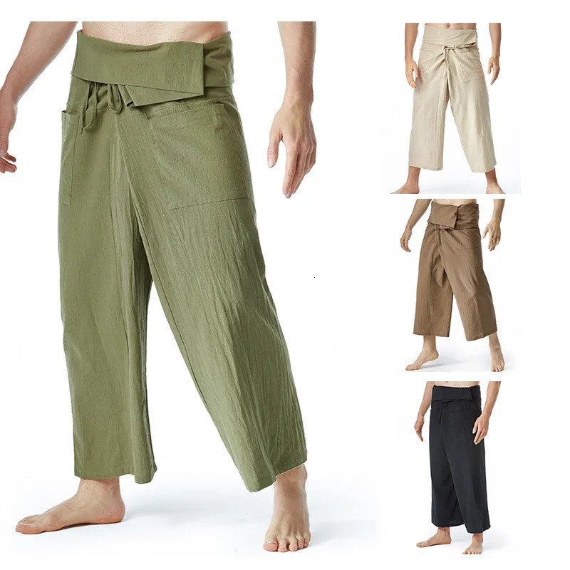 Summer Daily Thai Fisherman Linen Pants Mens Loose Yoga Pirate Harem Bag Tights Socks Family Clothes Quick Drying Trousers 250327