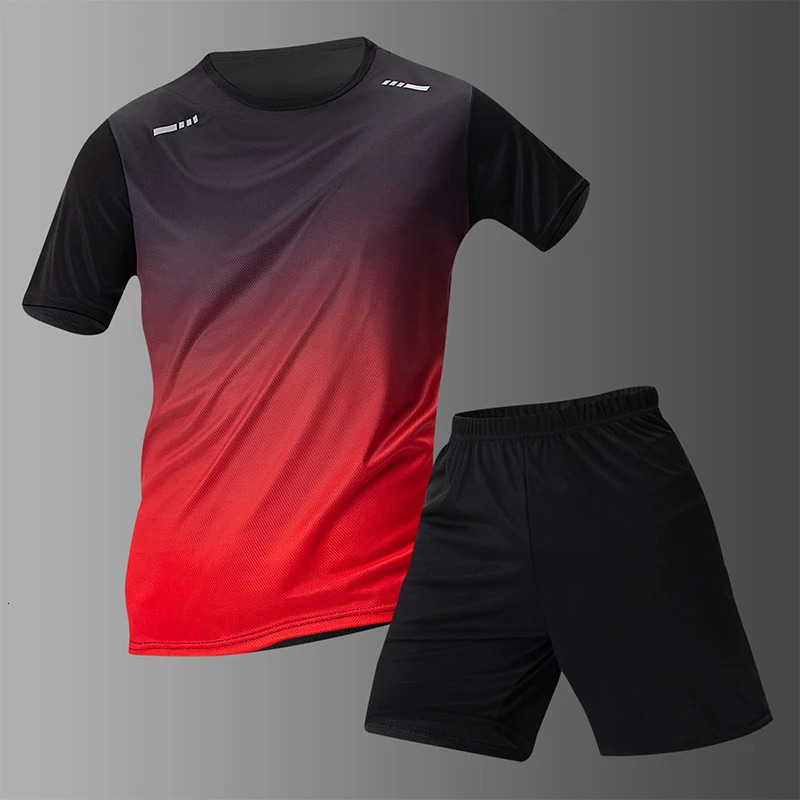 Summer mens progressive color quick drying short sleeved sportswear youth leisure running fitness relaxation plus size set 250327