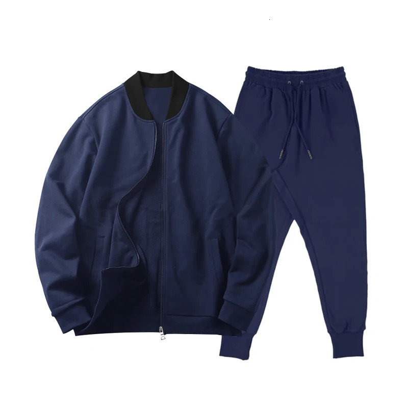 Spring and summer mens casual sports solid color stand up collar zipper jacket pants twopiece set clothing 250326