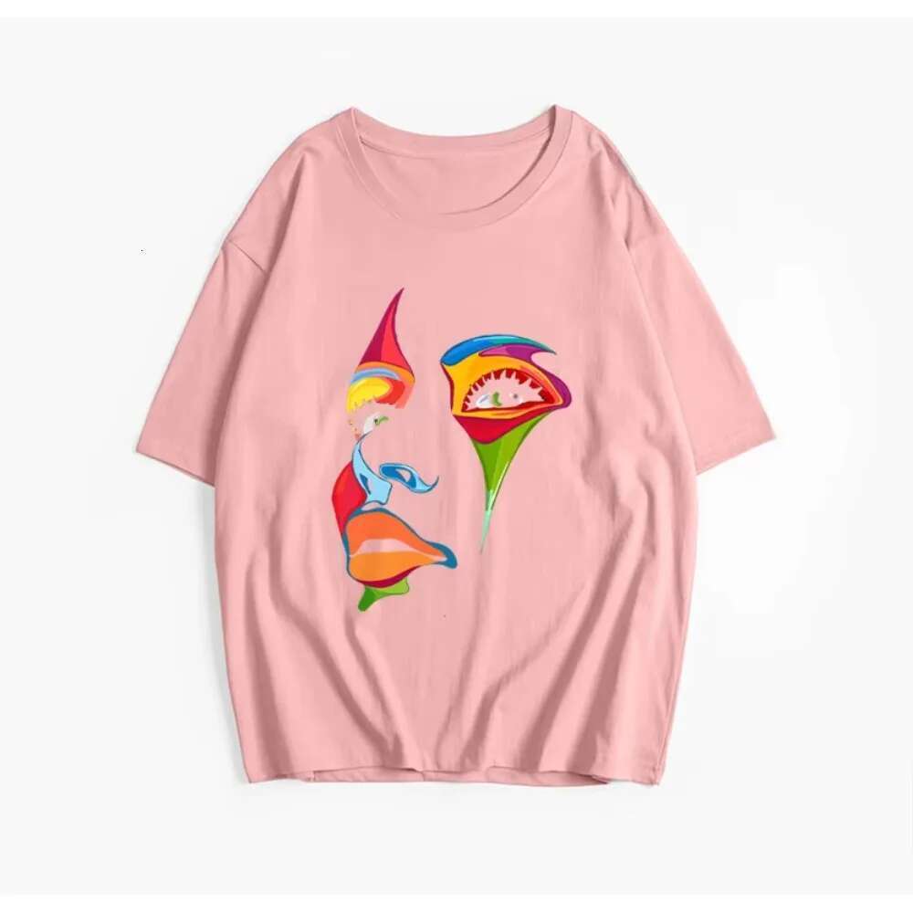 Latest color facial print cotton T-shirt for women's summer loose plus size short sleeved T-shirt for women's high street Gothic top