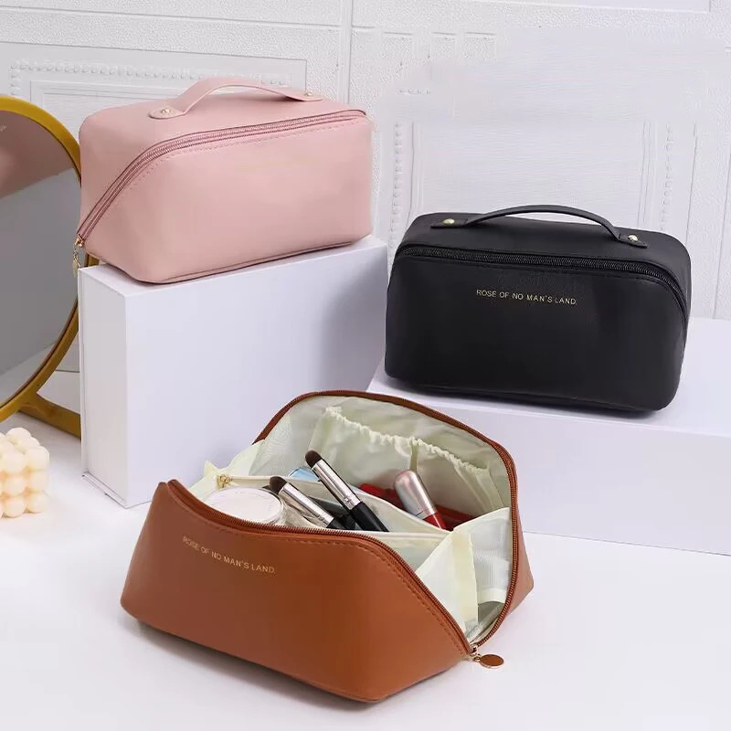Pu Fashion Womens Pillow Makeup Bag Large Capacity Travel Organizer Portable Handbag Square Washing Storage 250326