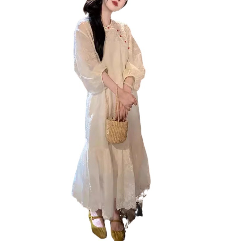 H6240 High quality French high-end exquisite temperament beautiful new Chinese style loose dress spring and summer