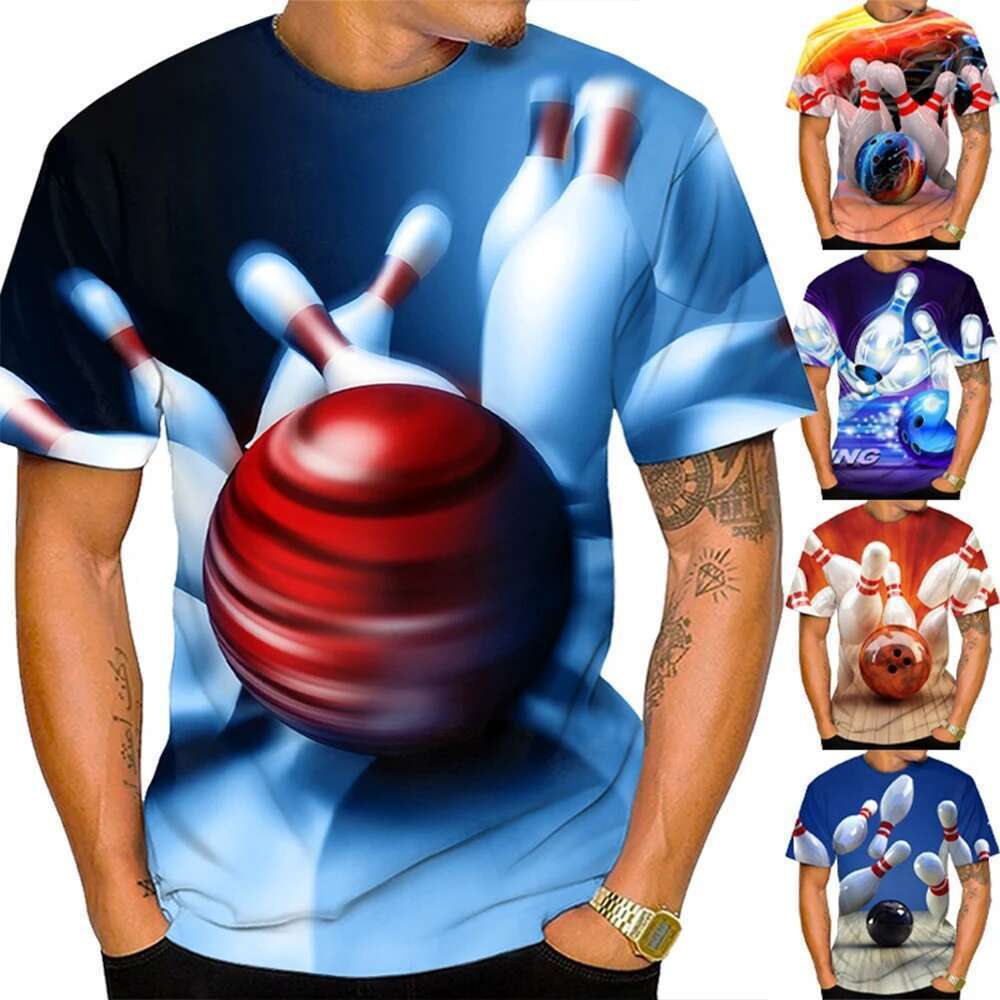 Summer fashion trend men s fun and innovative T shirt D bowling print pattern casual neutral round neck comfortable top