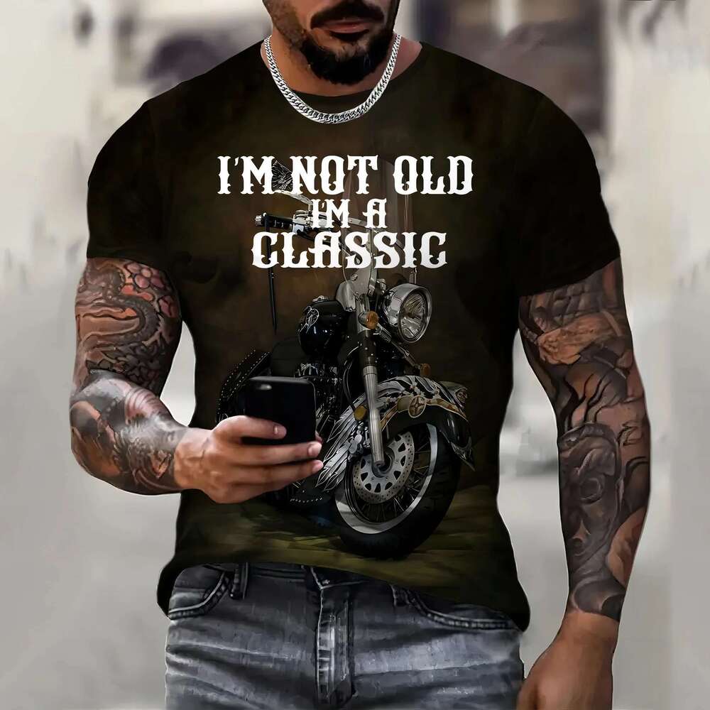 Men s short sleeved T shirt D printed motorcycle pattern casual top men fashion summer
