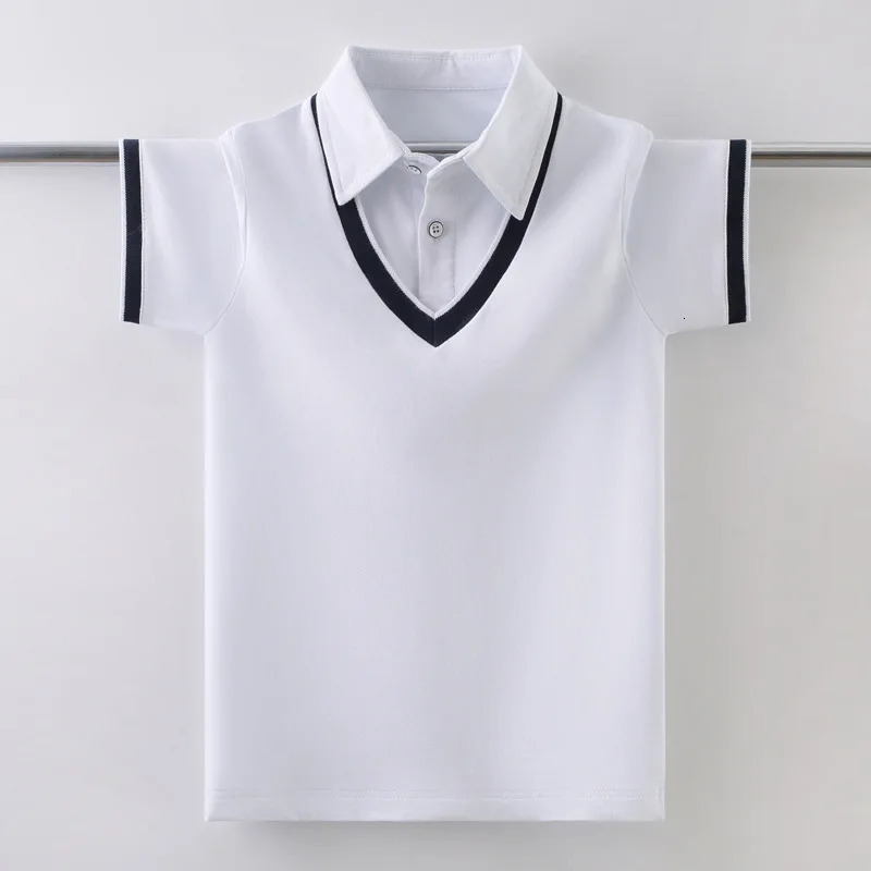 Kids Pure Cotton Polo Shirt Summer Fashion Children School Uniform T-Shirt For Teenager Boys 4-15 Years Tops 250326