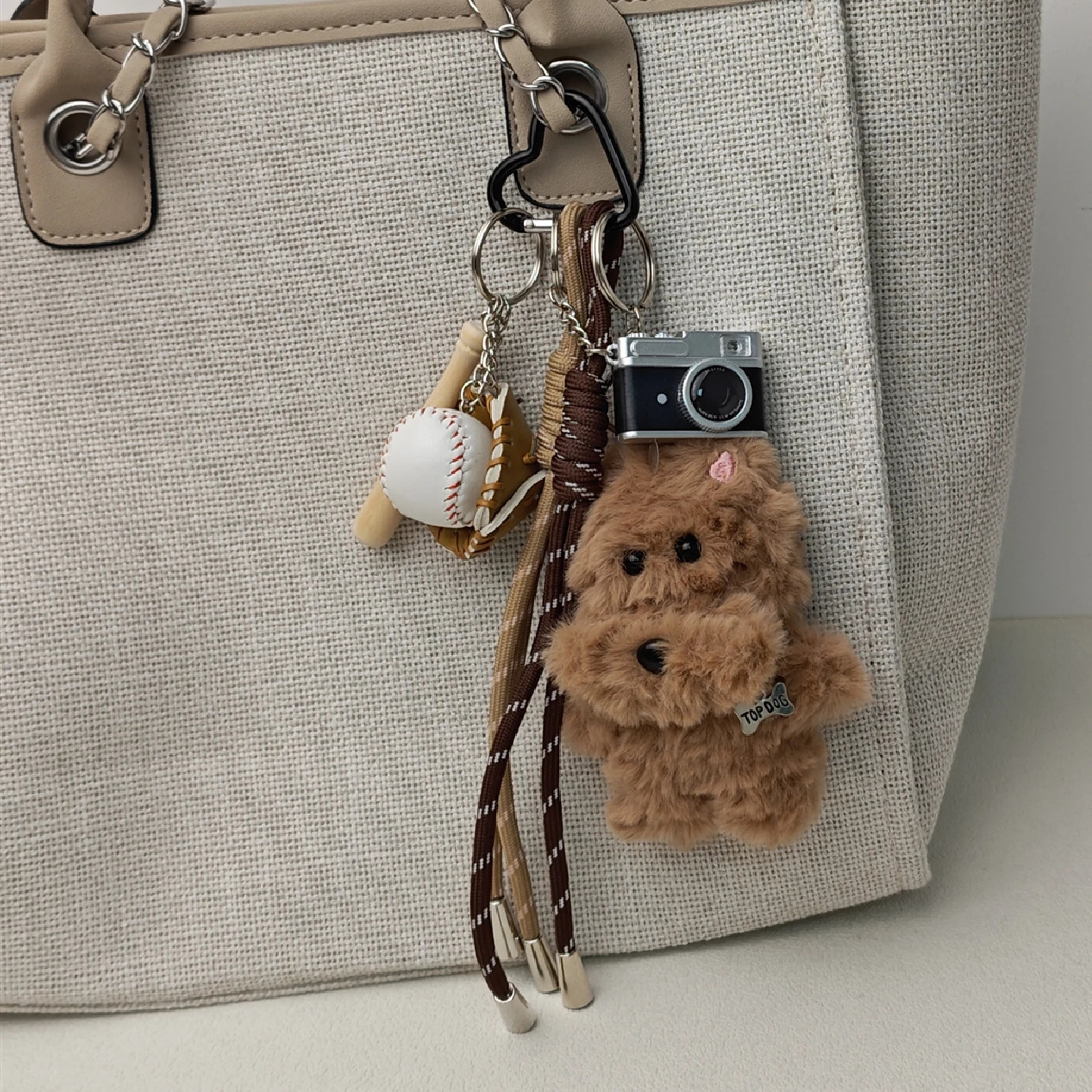 2025 Cute Cartoon Plush Doll Bag Pendant Dog Rabbit Little Bear Camera Keychains Accessories Gift250325