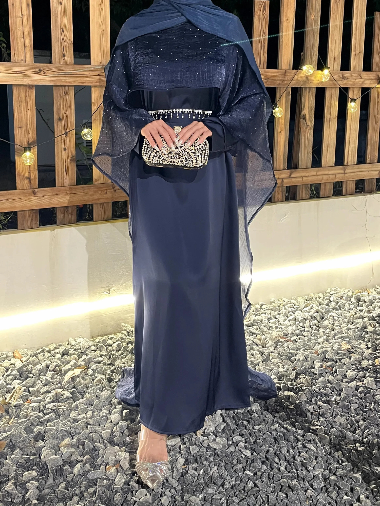 Elegant and sparkling Abaya Cape starlight inner skirt shawl headscarf 250326