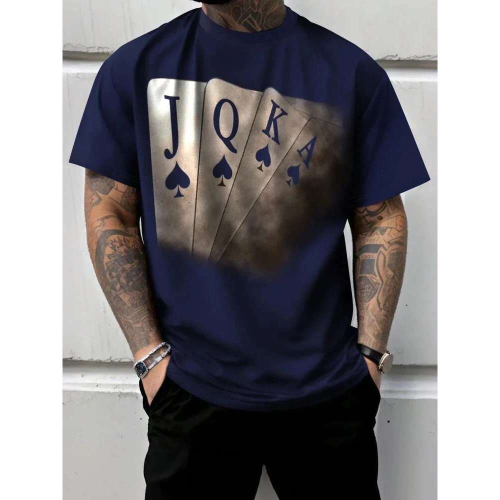 D Poker Printed Men s Fitness T shirt City Fashion Short sleeved Top Summer Casual Daily