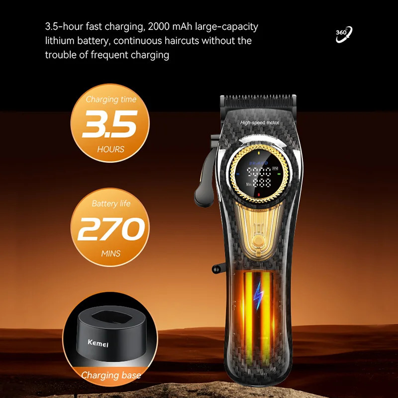 Kemei Rechargeable Hair Clippers kit Professional DLC Blade Electric Trimmer Men Barber Cordless Shaver KM-2242 KM-2351 KM-3209 250324