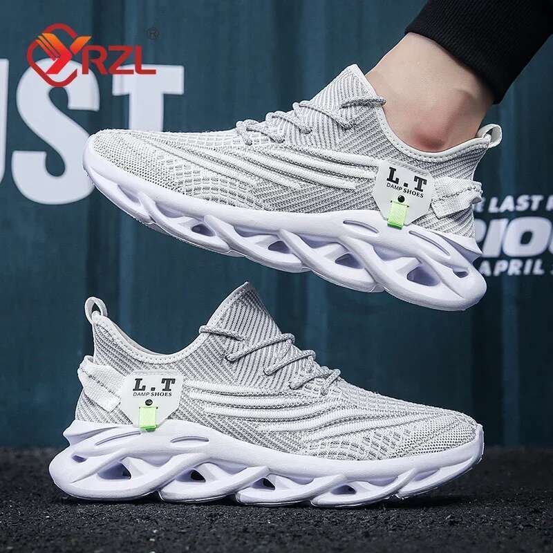 YRZL Men's White Running Lightweight Breathable Mesh Gym Sports Shoes Trendy Casual Durable Sneakers for Men