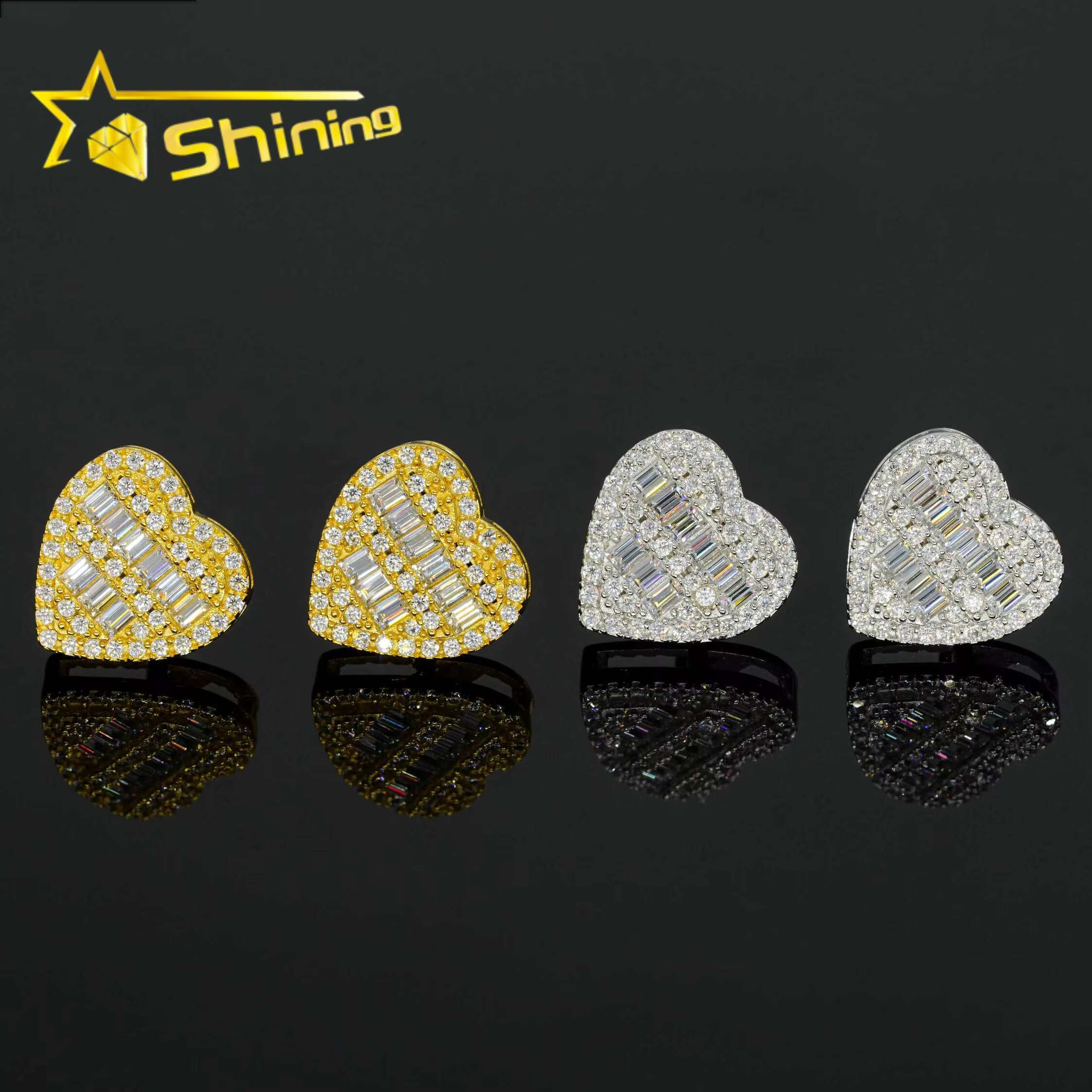 Luxury Jewelry 925 Sterling Silver Earrings Shining Moissanite Diamond Stud Earrings Heart Shape for Women