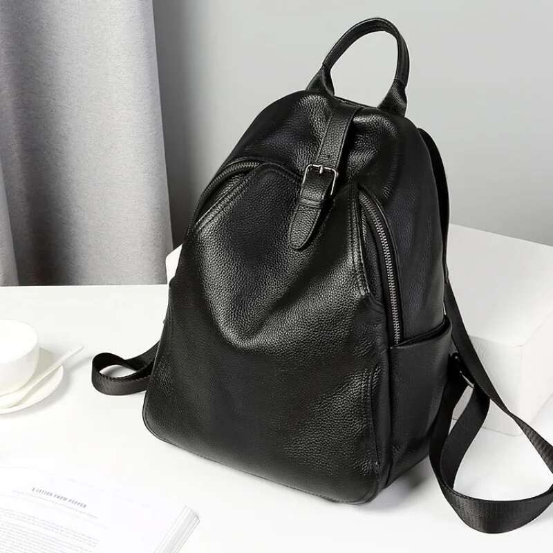Black Backpack 100% Real Genuine Cowhide Women Bagpack Female First Layer Cow Leather School Book Backpacks Bags