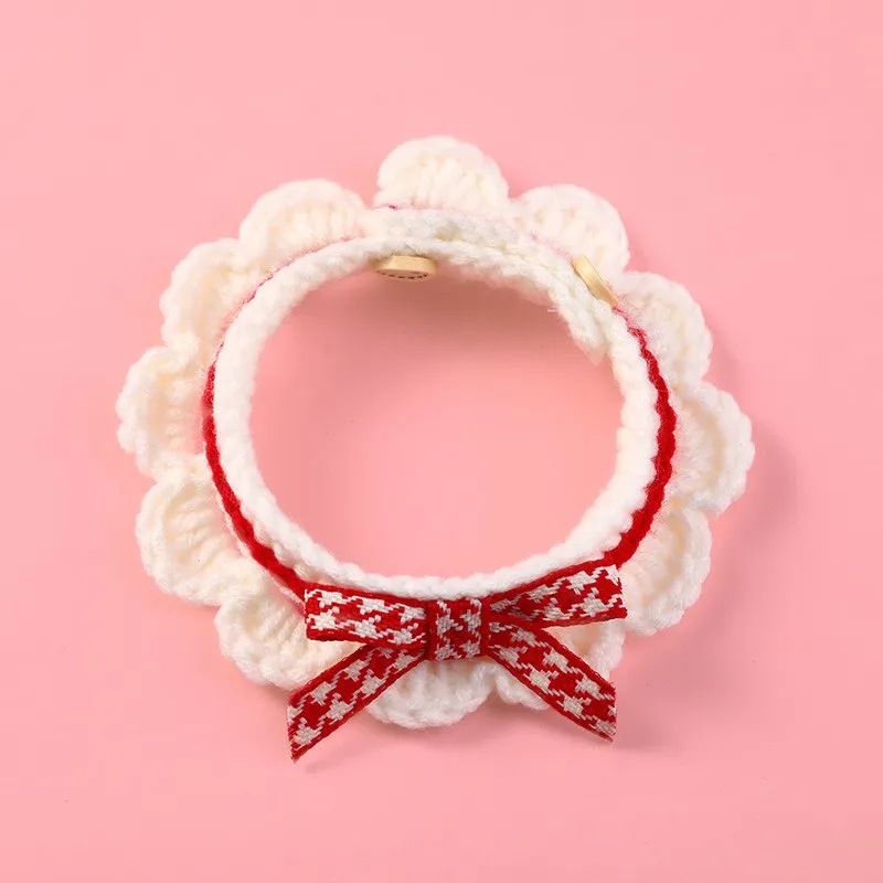 cute bowknot handknitted saliva towel kitten cat puppy adjustable collar pet decorative dog cat collar pet