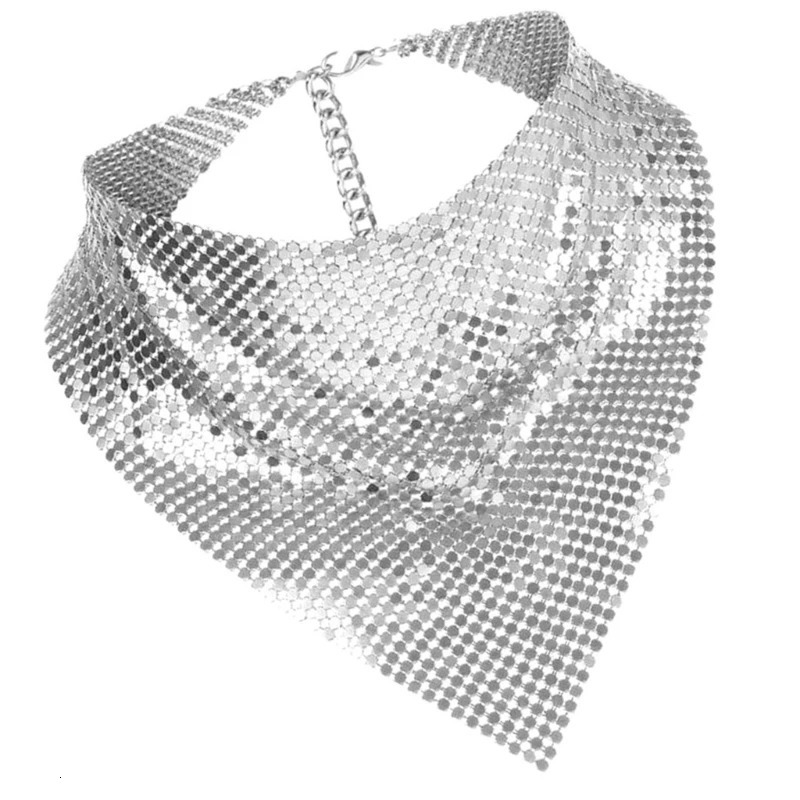 Fashion Shining Womens Nightclub Party Evening Dress Scarf Bright Gold Silver Retro Punk Triangle Scarf 250322