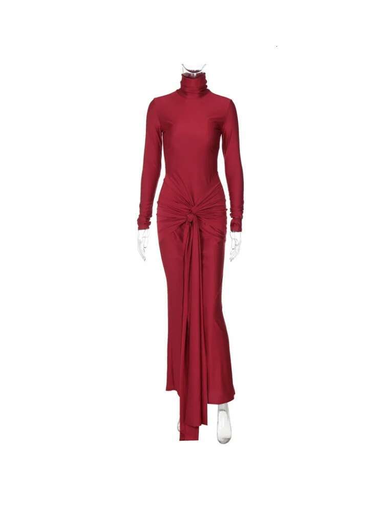 Dongdumaoyi New Solid Color Spring High Neck Long Sleeve Fashion Patchwork Tie Waist Slim Fit Women S Dress