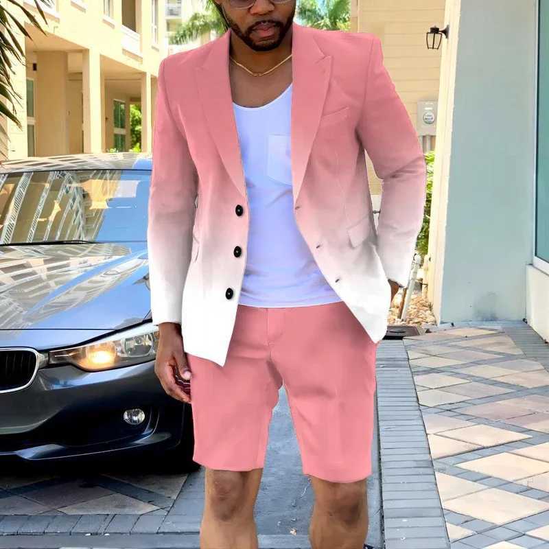 Mens Summer Single Chest Set 2023 Mens Business Office Shorts Set Fashion Casual Long Sleeve Two Piece SetXJ250326