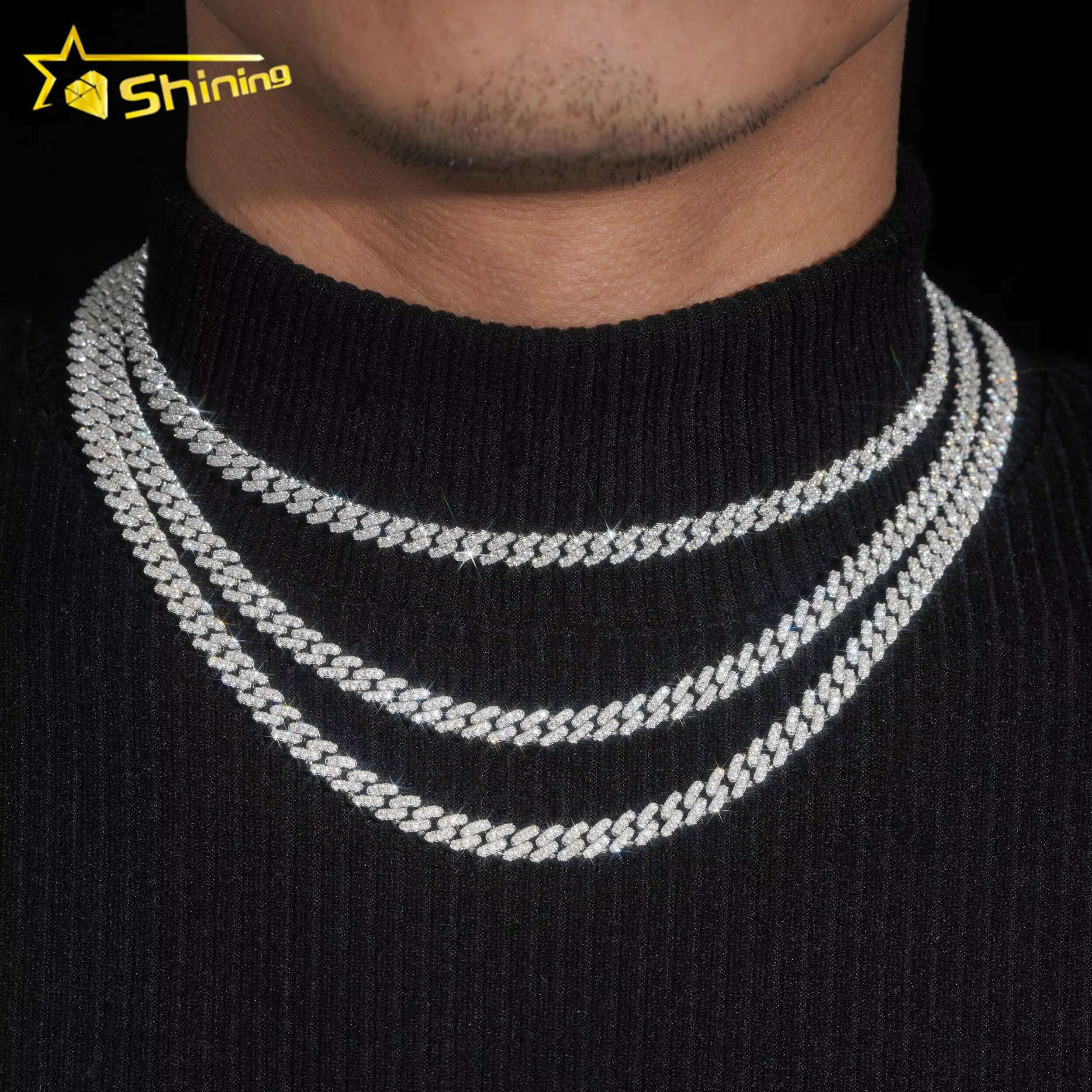 RTS 6mm Hip Hop Necklace for Men S925 Silver with Vvs Moissanite Iced Out Diamond Cuban Link Chain Moissanite Jewelry