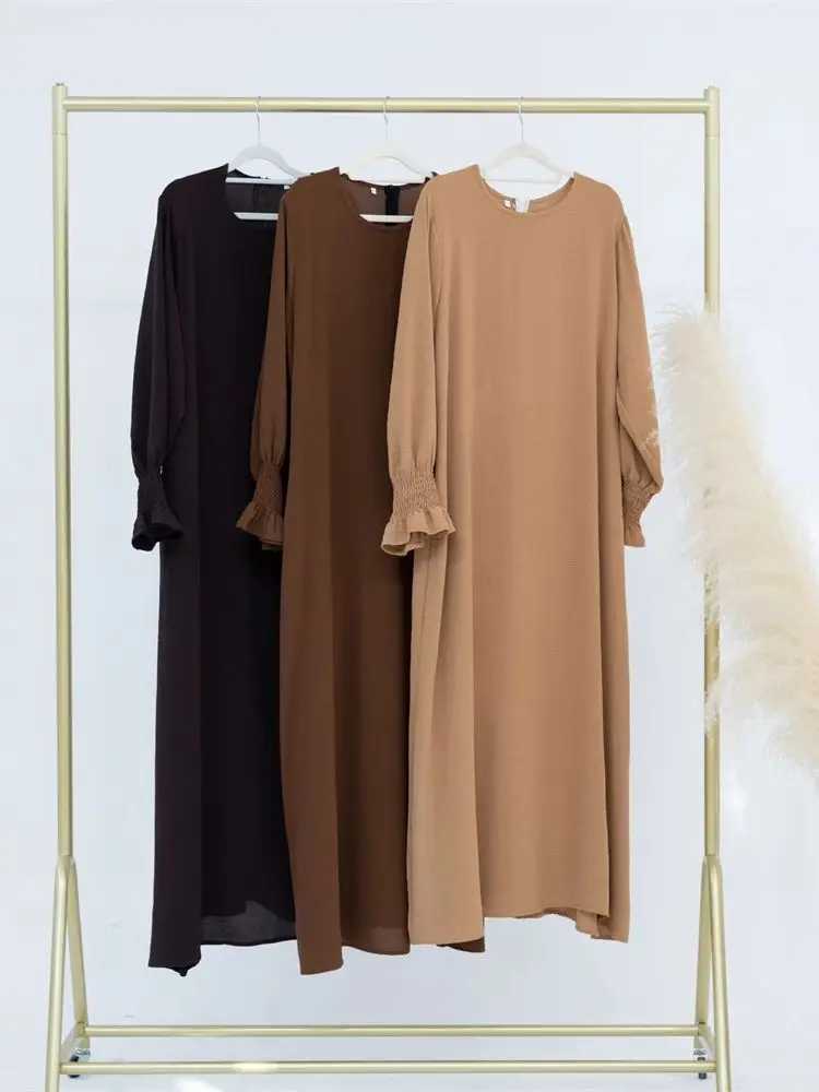 Eid Solid Modest Under Abaya Dubai 2024 Palestine Women Islamic Clothing Muslim Kaftan Inner Dresses Robe Femme Musulmane X2505141