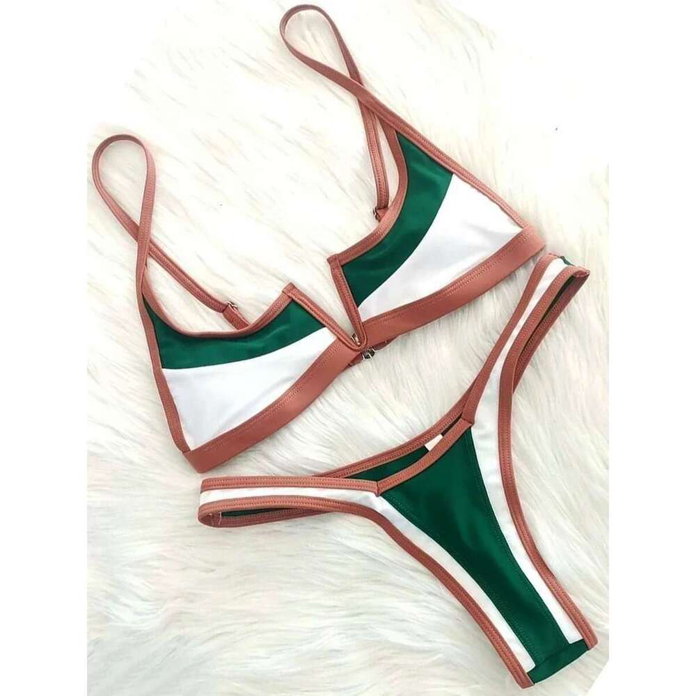 Splicing Denim V Shaped Thong Women Swimsuit Female Swimwear Two Pieces Bikini Set Bather Push Up Bathing Suit Swim Lady