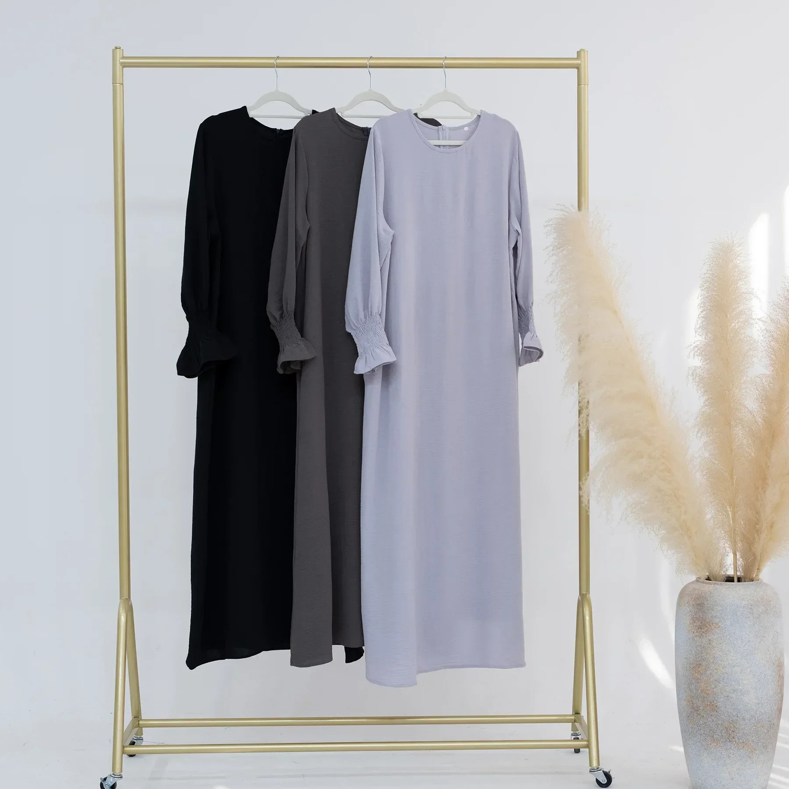 Muslim Abaya Womens Crepe Islamic Dress Ordinary Basic Dubai Modest Kafan Headband 250326