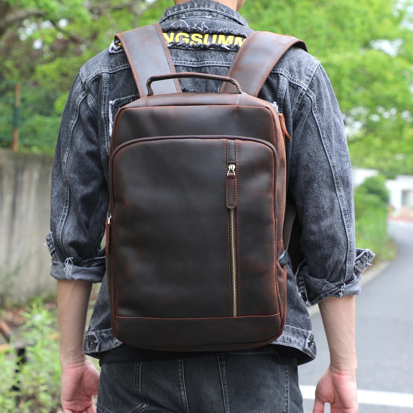 S.Worker Vintage Genuine Backpack Laptop Crazy-Horse Leather School Outdoor Travel Weekender Shoulder Bag