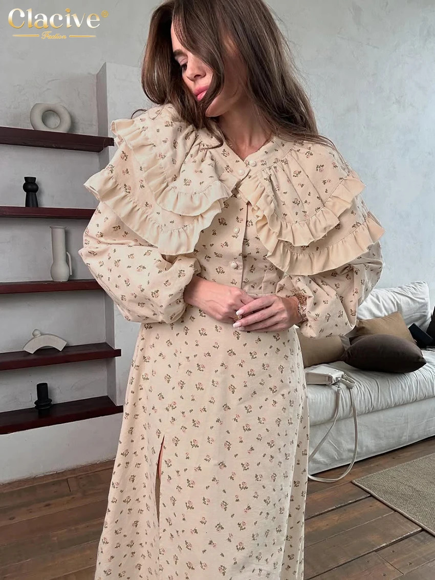 Clacive Fashion loose print womens twopiece set elegant long sleeved shirt high waist ankle length tight fitting 250326