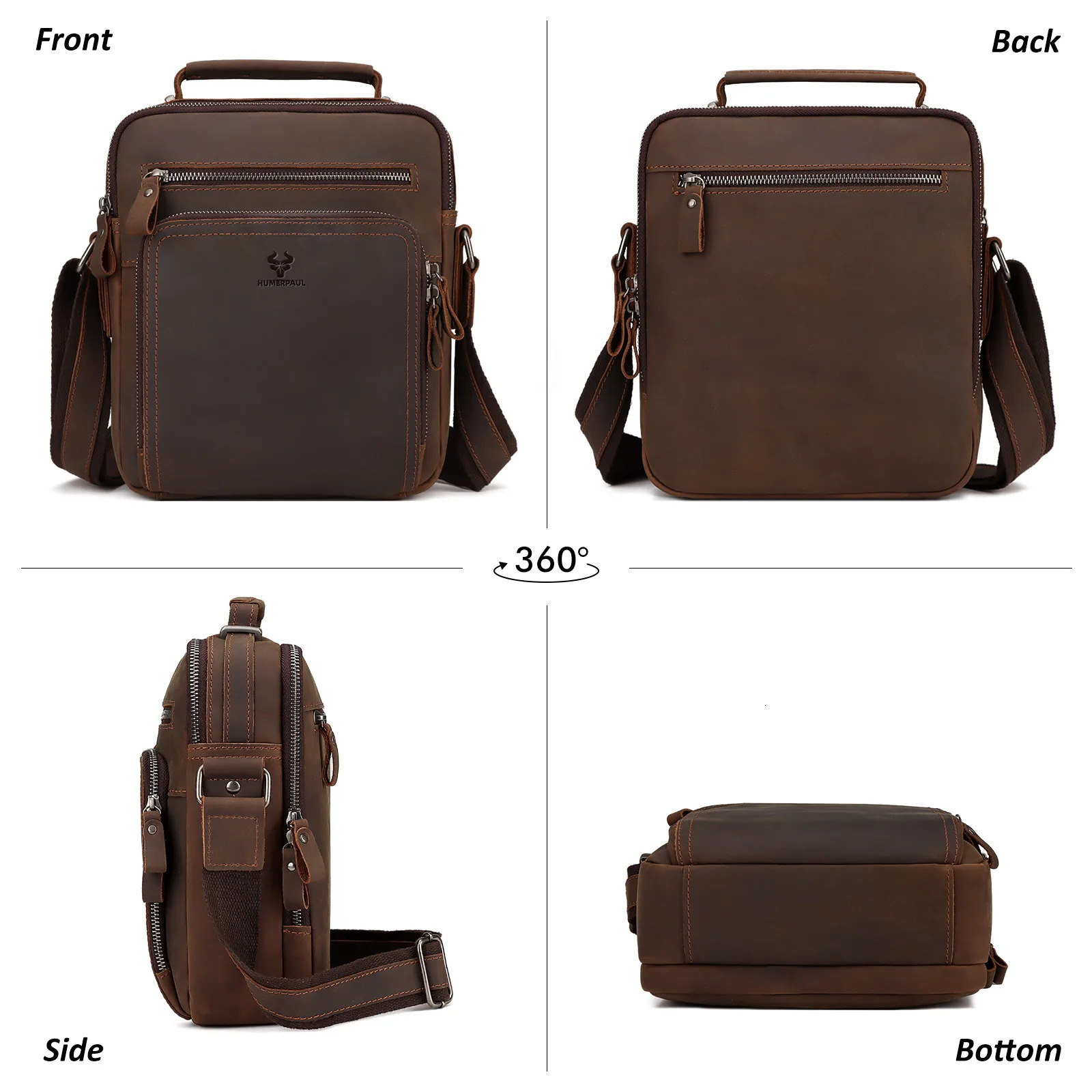 Crazy Horse Leather Mens Shoulder Bag Retro Cross Body Leisure Office Messenger Business Travel Handbag 250326