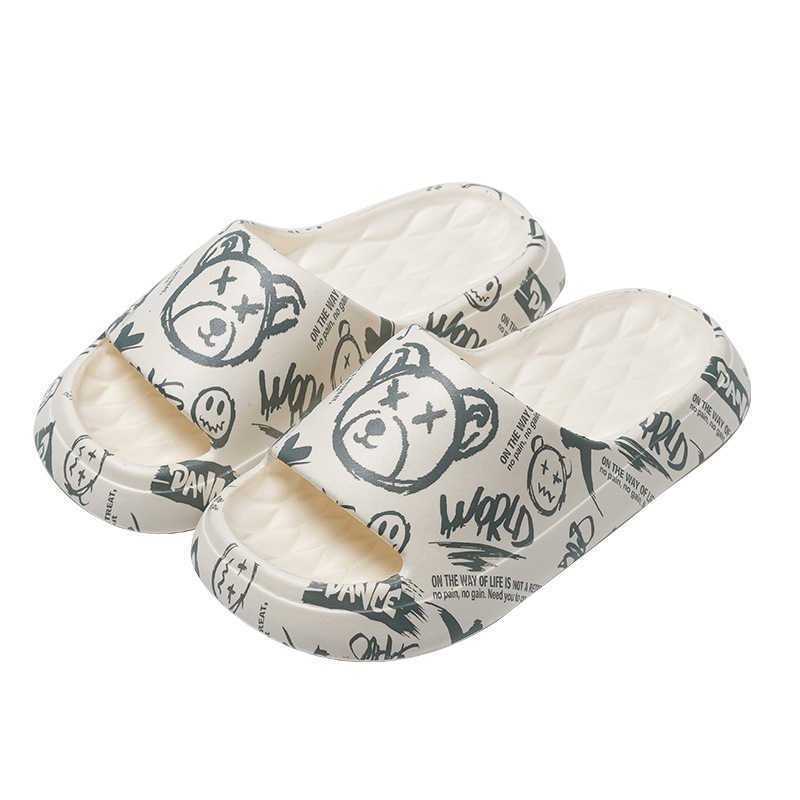 Slipper New violent bear graffiti slippers for summer home use wearing cartoon slippers indoors and outdoors couples poop feeling slippers S25326