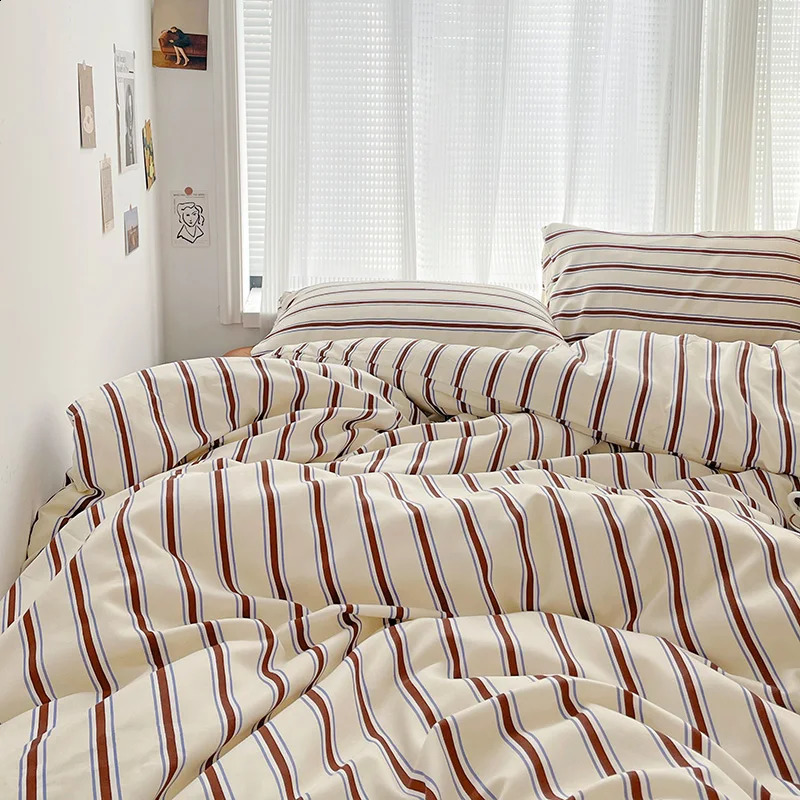 Nordic Sling Bed 150 Bedding Stripes Duvet Cover Set Queen Size Ins Blogger Comforter Set 250325