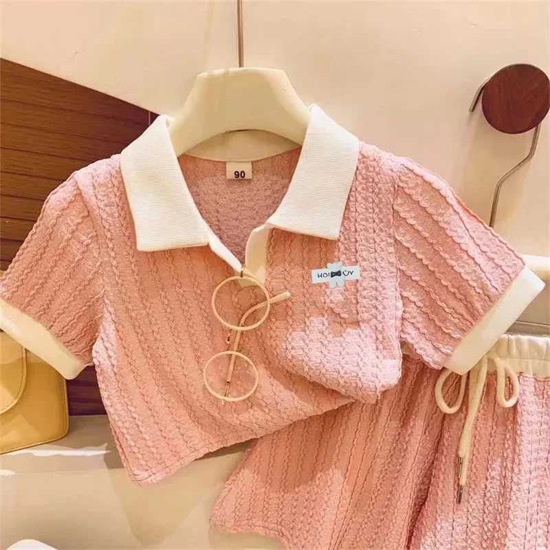 Girls clothing set summer childrens cute short sleeved top+shorts 2PCS set childrens casual and comfortable sportswear 2-10YT250327