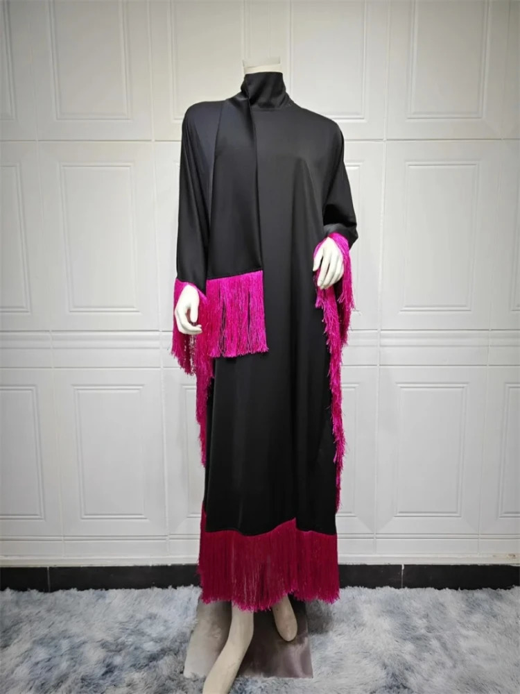 Muslim Fashion Womens Evening Dress Bat Sleeve Tassel Islamic Cafican Abaya Clothing Kimono Dubai Cafe Morocco 250326