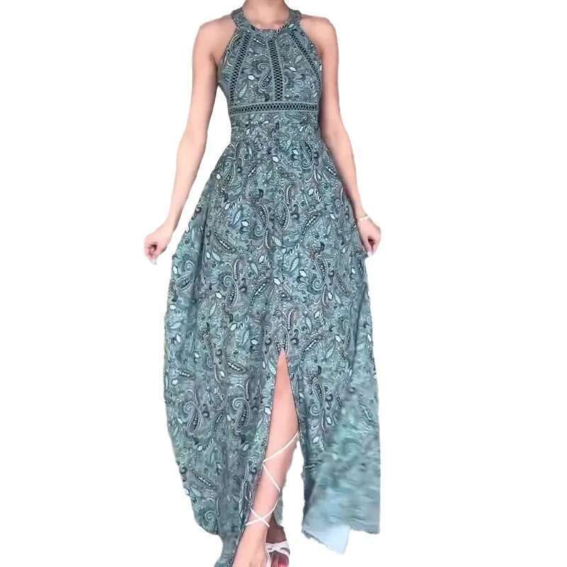 Dongdumaoyi Zomer Nieuwe Mode Gedrukt Ronde Hals Mouwloze Sexy Backless Lange Jurk Voor Vrouwen C