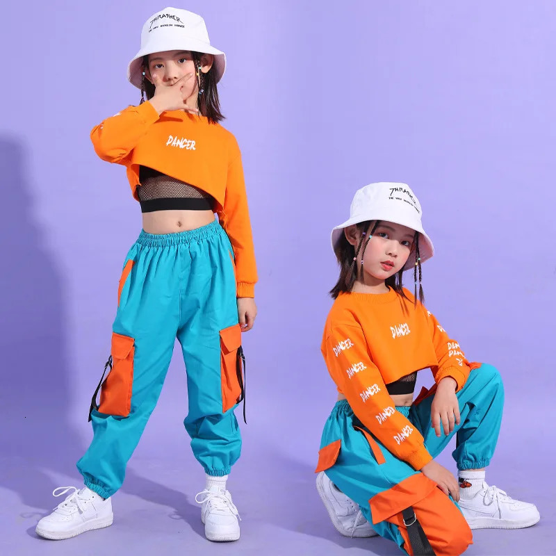 Summer Girls Hip Hop Clothes Set Kids Crop Top Cargo Pants Street Dance Children Jazz Outfits Teen Streetwear Costumes 4-14Yrs 250326