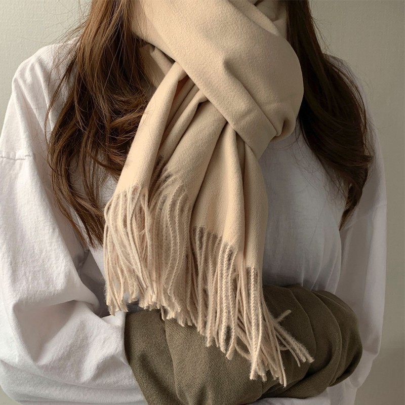 K241 Cashmere wool feel scarf women solid color tassel long warm imitation cashmere scarf versatile Korean style thick neck scarf