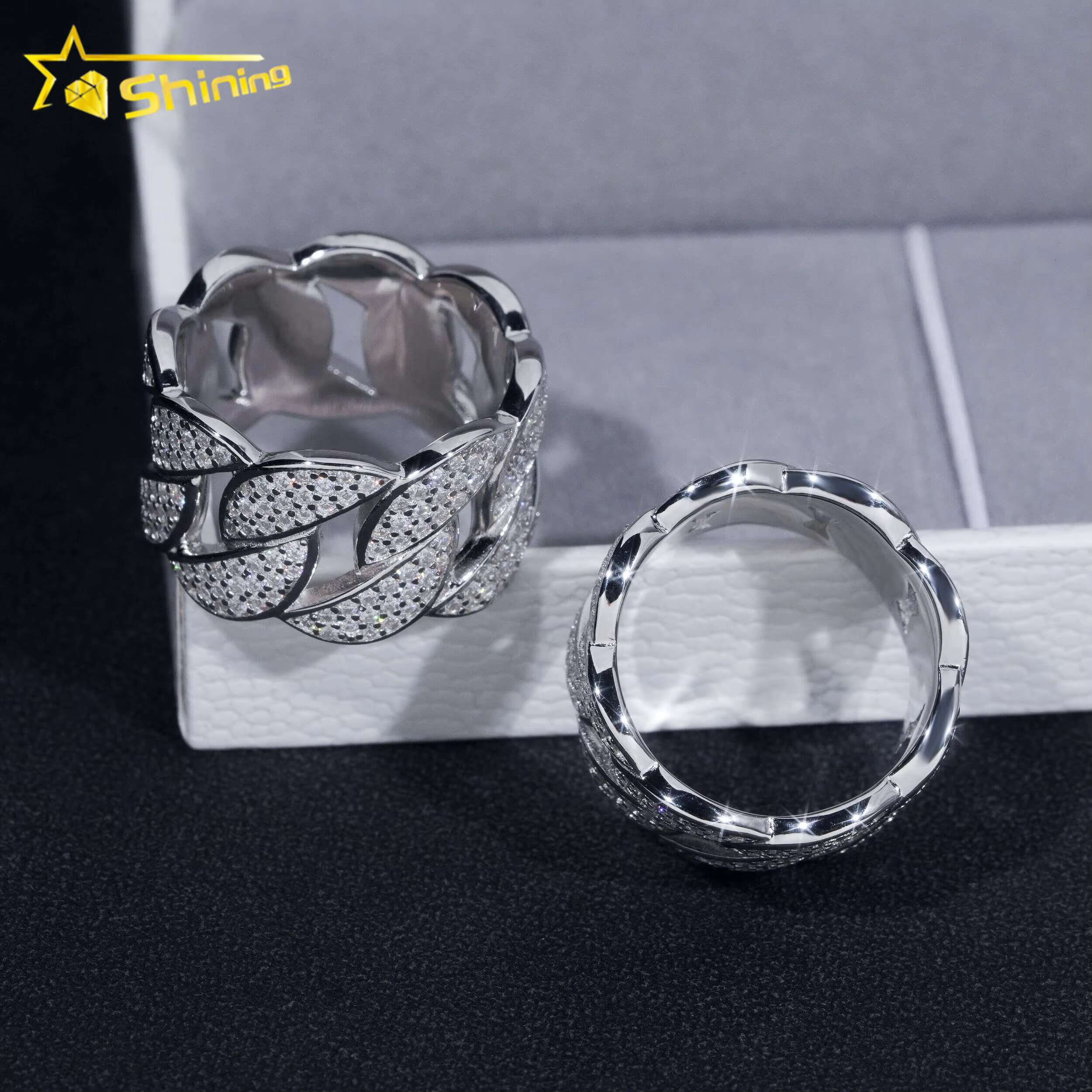 Cuban Ring Gold Plated Fine Jewelry Fast Shipping GRA Moissanite 925 Silver Iced Out Hip Hop Mens Rings