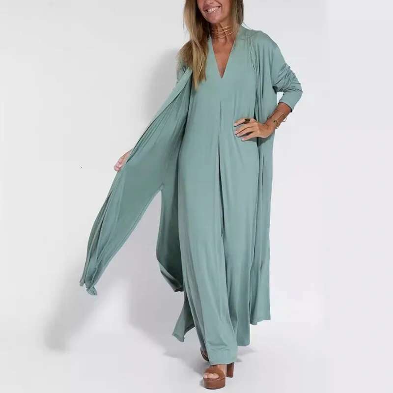 Dongdumaoyi Nieuwe Effen Kleur Truien V Hals Jurk Vest Jasje Set C