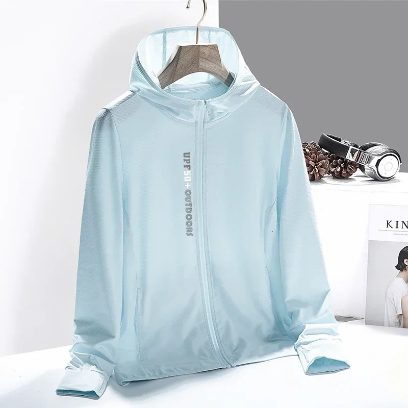 Outdoor hiking sun protection clothing summer mens cool jacket UV lightweight long sleeved hooded zipper shirt womens fishing 250327