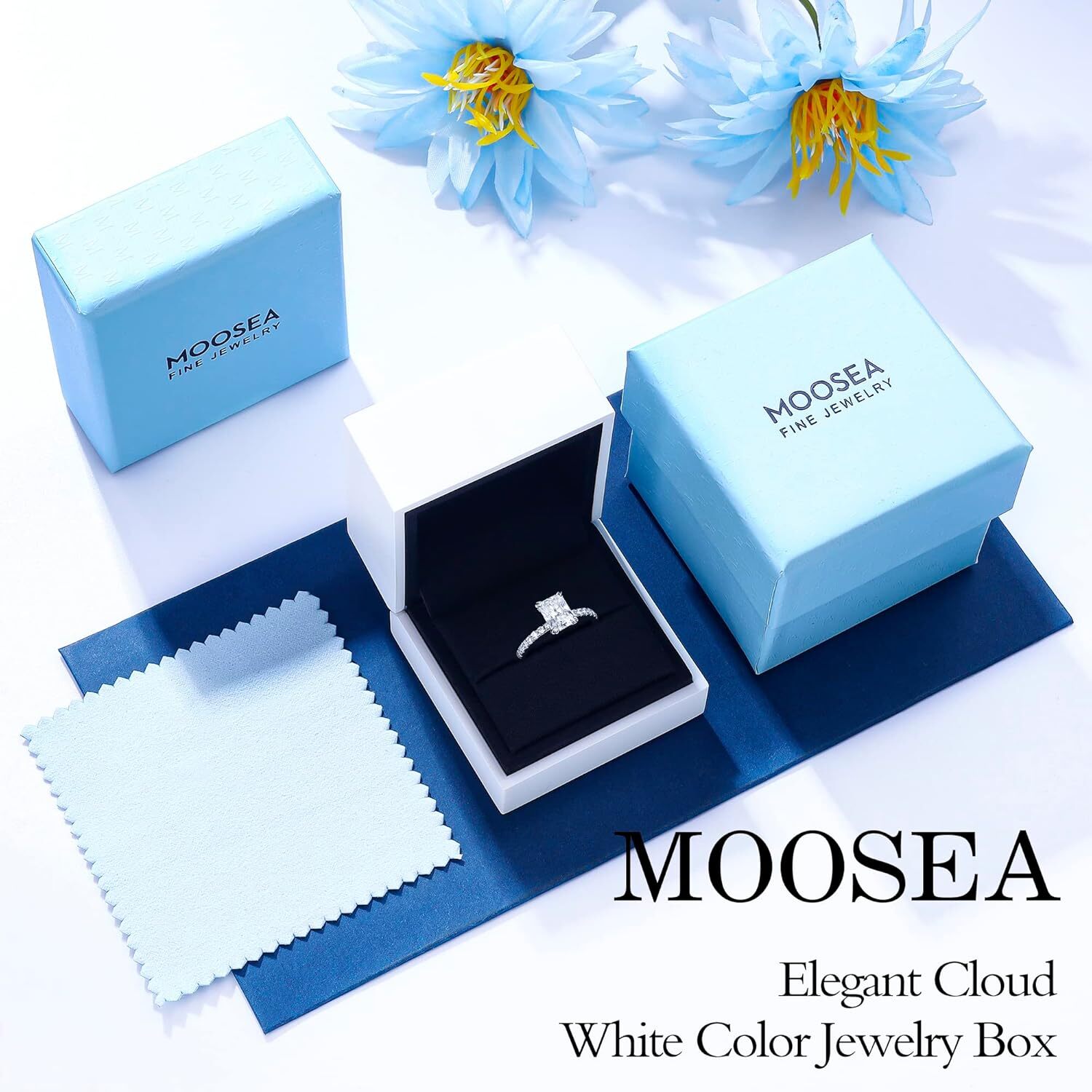 MOOSEA 2ct Radiant Cut Moissanite Rings for Women D C olorV VS1C larityL abC reatedM oissaniteW eddingR ingsf orW omen1 4KW hiteG oldP latedM oissanit
