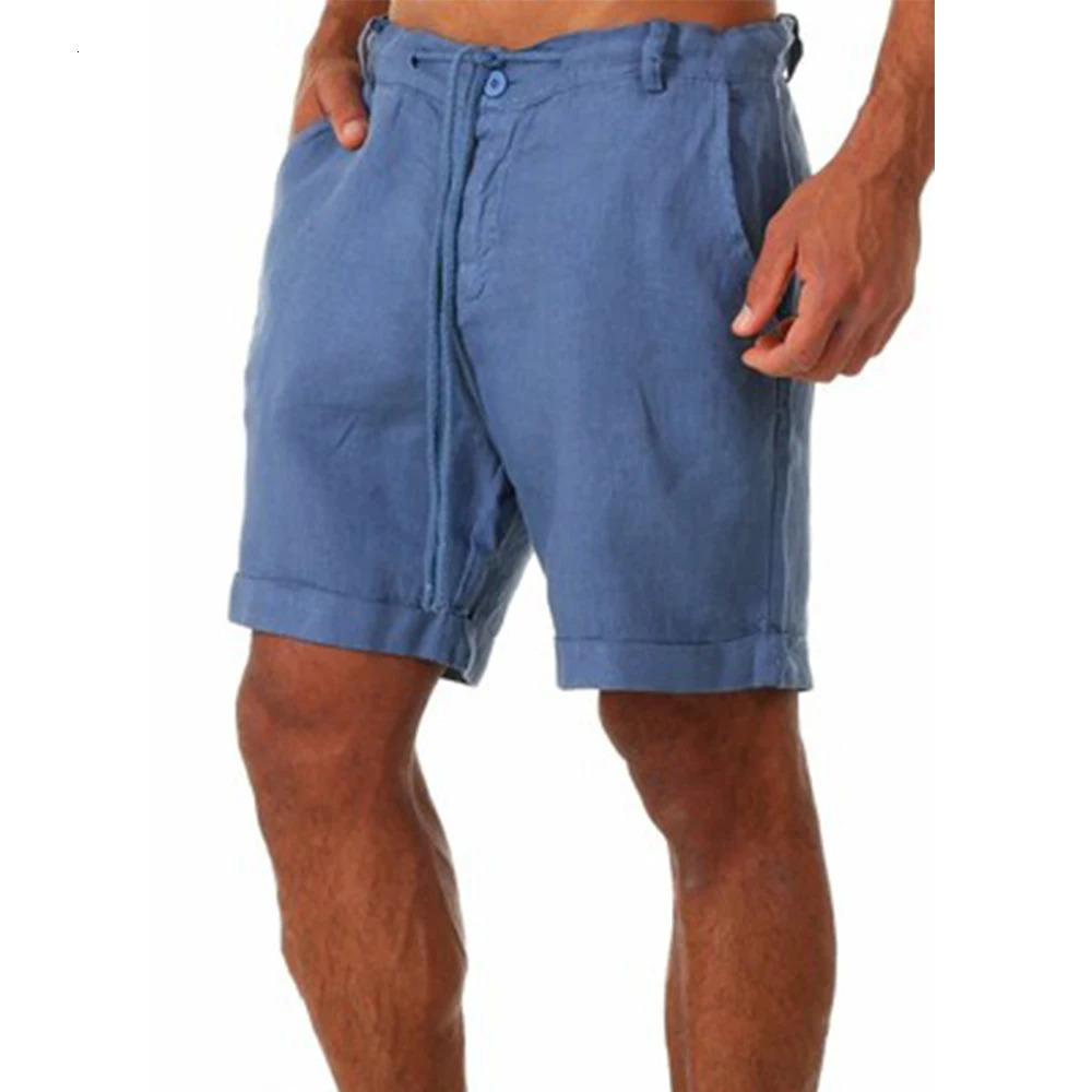 KB Mens Cotton Linen Shorts Summer Breathable Solid Color Trouser Fitness Street Wear S4XL 250326