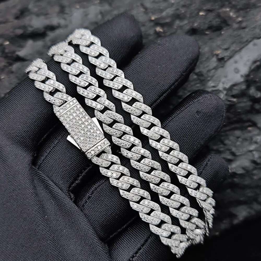 VVS All Moissanite Cuban Hip Hop Chain Necklace For Men 8mm Full Diamond 925 Sterling Silver Teen Girls Iced Out Chain