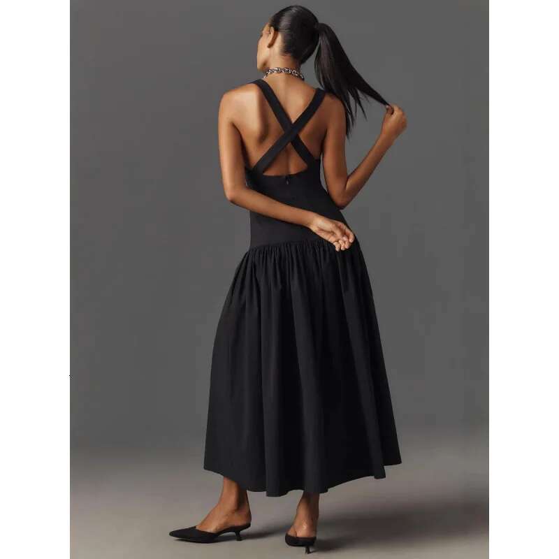 Dongdumaoyi Nieuwe Collectie Vakantie Band Mouwloze Taille Knipperende Uitlopende Jurk Elegante High End Lange C